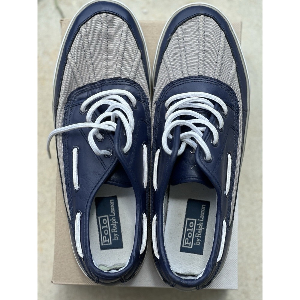 Polo Ralph Lauren Men's part leather & canvas‎ shoes size 11.5 color Blue & Gray